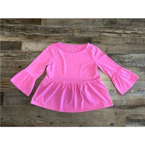 LN NWOT LILLY PULITZER Neon Pink Ruffle Sweatshirt L 8-10
